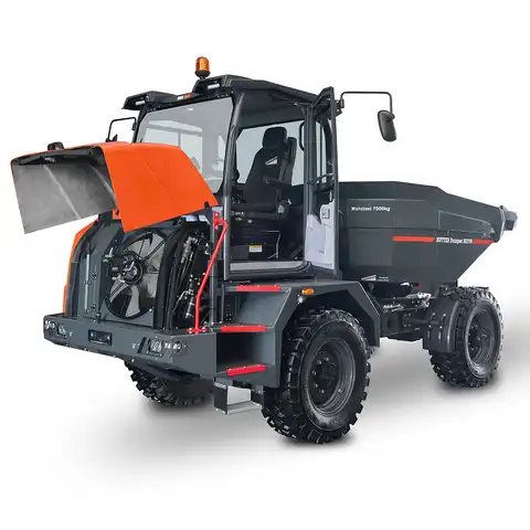 Raddumper HUTTER Dumper HD750, Bergmann, Nutzlast 7500 kg, Motorleistung 102 PS,  Ausschütthöhe 2.20 m, Durchfahrhöhe 3.10 m, Ladevolumen 4.3 Kubikmeter, Max. Fahrgeschwindigkeit 30 km/h, HVO-Diesel, Rangierkupplung hinten, weit öffnende Wartungshauben