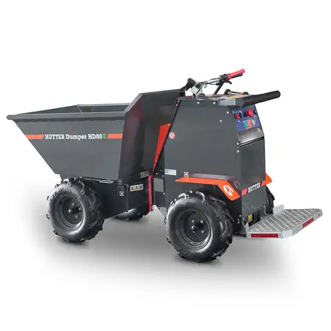 Dumper sur pneus électro HD80E, Bergmann, charge utile 800 kg, puissance du moteur 2.8 kW, Capacité de chargement 0.58 m3, autonomie de la batterie 8 heures