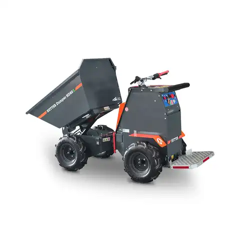 Dumper sur pneus électro HD80E, Bergmann, charge utile 800 kg, puissance du moteur 2.8 kW, Capacité de chargement 0.58 m3, autonomie de la batterie 8 heures, largeur 0.88 m, Haute capacité de charge