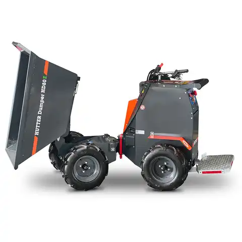 Dumper sur pneus électro HD80E, Bergmann, charge utile 800 kg, puissance du moteur 2.8 kW, Capacité de chargement 0.58 m3, autonomie de la batterie 8 heures, largeur 0.88 m, Haute capacité de charge, De construction robuste