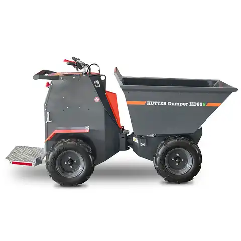Dumper sur pneus électro HD80E, Bergmann, charge utile 800 kg, puissance du moteur 2.8 kW, Capacité de chargement 0.58 m3, autonomie de la batterie 8 heures, largeur 0.88 m, Haute capacité de charge, De construction robuste, Direction assistée