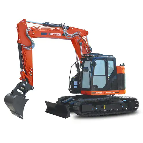 Mini pelle HUTTER Kubota U145-V, poids 14'640 kg, puisssance du moteur 106.7 CV, Déport arrière réduit, Deux circuits supplémentaires avec commande sur le joystick et régulateur d’huile, Système hydraulique Load-Sensing efficace, Commande aisée du godet de talutage sur le joystick (commande proportionnelle), Système automatique de retour au ralenti pour une plus faible consommation de diesel