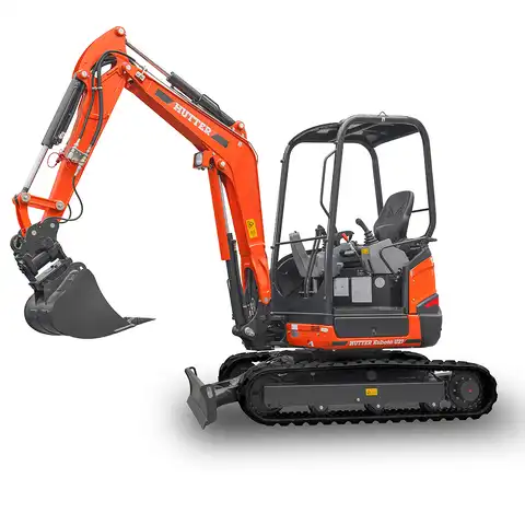 Kleinbagger HUTTER Kubota U27, Kurzheck, Raupenbagger, verstellbares Fahrwerk, 2.2 Tonnen, 19 PS Motorleistung, mit Löffel, mit Dach und Kabine