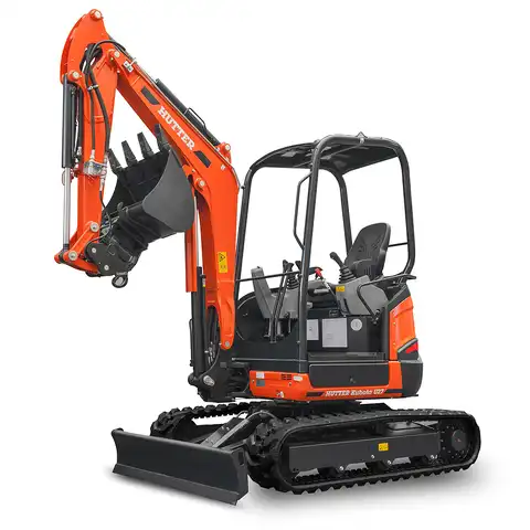 Mini pelle HUTTER Kubota u27, poids toit 2565 kg, puissance du moteur 21.2 CV, aved godetm, Balancier long de série, Déport arrière nul, Instruments de bord digitaux, Système antivol,