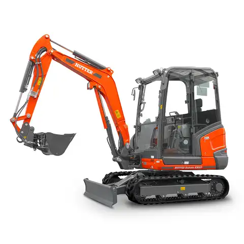 Kleinbagger HUTTER Kubota KX027, Raupenbagger, Kompaktbagger, mit Dach oder Kabine, 23.8 PS Motorleistung, seitlich