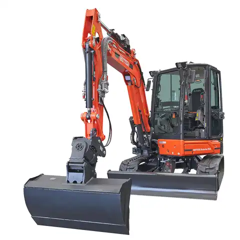 HUTTER Kubota U50, Raupenbagger mittlere Gewichtsklasse, mit Löffel, 5 Tonnen Gewicht, Motorleistung 40.4 PS, Kurzheck, geringe Geräuschemission, mit Trackingsystem, Diebstahlsicherungssystem, LED-Beleuchtung, grosse Glasflächen, von vorne