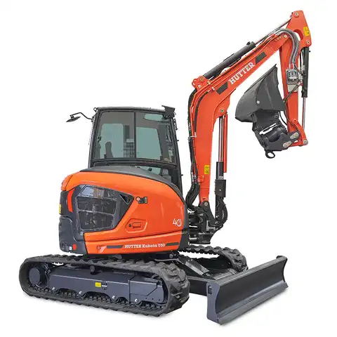 HUTTER Kubota U50, Raupenbagger mittlere Gewichtsklasse, mit Löffel, 5 Tonnen Gewicht, Motorleistung 40.4 PS, Kurzheck, geringe Geräuschemission, mit Trackingsystem, Diebstahlsicherungssystem, LED-Beleuchtung, grosse Glasflächen, Rückfahrkamera, mit Löffel