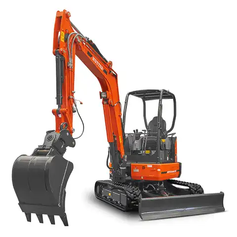 Kleinbagger HUTTER Kubota U36, Raupenbagger, Kurzheck, Gewicht 3.6 Tonnen, mit Dach oder Kabine, 24.2 PS Motorleistung,  mit Löffel, Planierlöffelsteuerung im Joystick