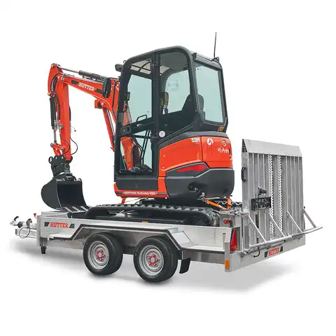 Mini pelle HUTTER Kubota u27, poids toit 2565 kg, puissance du moteur 21.2 CV, aved godetm, Balancier long de série, Déport arrière nul, Instruments de bord digitaux, Système antivol, Siège semi suspendu réglable, Avec commande proportionelle, auto-shift, largeur 150 cm, généreux espace pour les jambes pour un confort maximum du machiniste, plus grande pelle transportable sur remorque