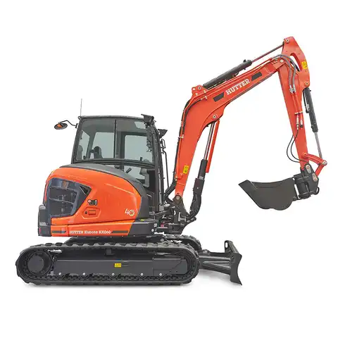 HUTTER Kubota KX060, Raupenbagger mittlere Gewichtsklasse, mit Löffel, 5.6 Tonnen Gewicht, Motorleistung 47.6 PS, Kompaktbagger, geringe Geräuschemission, mit Trackingsystem, LED-Beleuchtung, grosse Glasflächen, Rückfahrkamera, beide Joysticks mit Proportionalsteuerung, intuitive Jog-Dial-Bedienung