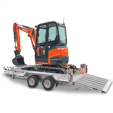 Mini pelle HUTTER Kubota u27, poids toit 2565 kg, puissance du moteur 21.2 CV, aved godetm, Balancier long de série, Déport arrière nul, Instruments de bord digitaux, Système antivol, Siège semi suspendu réglable, Avec commande proportionelle, auto-shift, largeur 150 cm, généreux espace pour les jambes pour un confort maximum du machiniste, plus grande pelle transportable sur remorque