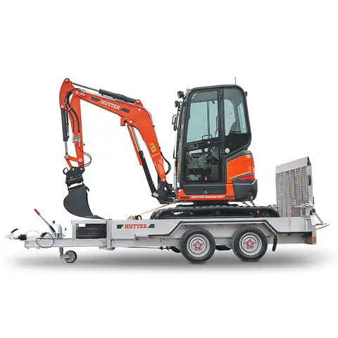 Mini pelle HUTTER Kubota u27, poids toit 2565 kg, puissance du moteur 21.2 CV, aved godetm, Balancier long de série, Déport arrière nul, Instruments de bord digitaux, Système antivol, Siège semi suspendu réglable, Avec commande proportionelle, auto-shift, largeur 150 cm, généreux espace pour les jambes pour un confort maximum du machiniste, plus grande pelle transportable sur remorque