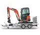 Mini pelle HUTTER Kubota u27, poids toit 2565 kg, puissance du moteur 21.2 CV, aved godetm, Balancier long de série, Déport arrière nul, Instruments de bord digitaux, Système antivol, Siège semi suspendu réglable, Avec commande proportionelle, auto-shift, largeur 150 cm, généreux espace pour les jambes pour un confort maximum du machiniste, plus grande pelle transportable sur remorque