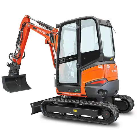pelle électro HUTTER Kubota U27E, poids 2698 kg, Moteur électrique 19.9 kW, Balancier long de série, Déport arrière nul