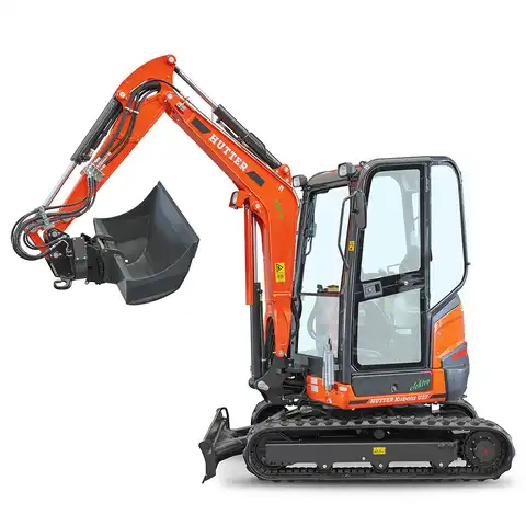 pelle électro HUTTER Kubota U27E, poids 2698 kg, Moteur électrique 19.9 kW, Balancier long de série, Déport arrière nul, Instruments de bord digitaux