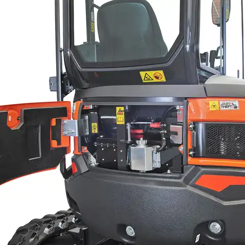 pelle électro HUTTER Kubota U27E, poids 2698 kg, Moteur électrique 19.9 kW, Balancier long de série, Déport arrière nul, Instruments de bord digitaux, Système antivol, Siège semi suspendu réglable
