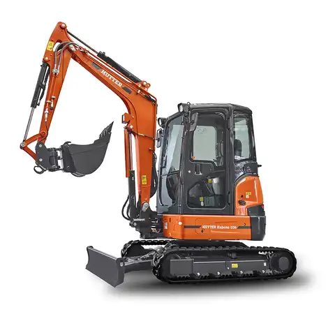 Kleinbagger HUTTER Kubota U36, Raupenbagger, Kurzheck, Gewicht 3.6 Tonnen, mit Dach oder Kabine, 24.2 PS Motorleistung, seitlich