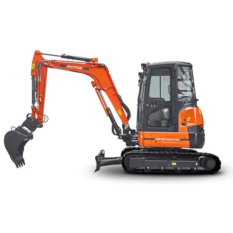 Kleinbagger HUTTER Kubota U36, Raupenbagger, Kurzheck, Gewicht 3.6 Tonnen, mit Dach oder Kabine, 24.2 PS Motorleistung, seitlich, mit Löffel