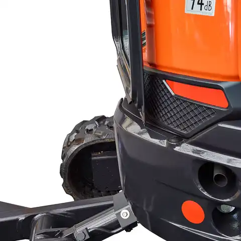 Kleinbagger HUTTER Kubota U36, Raupenbagger, Kurzheck, Gewicht 3.6 Tonnen, mit Dach oder Kabine, 24.2 PS Motorleistung, seitlich, mit Löffel, Planierlöffelsteuerung im Joystick