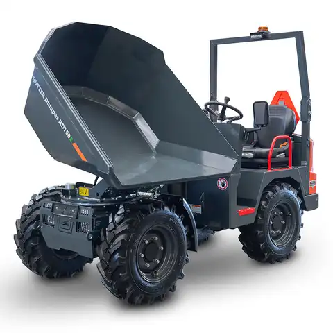 Elektro-Raddumper HD150E, 1500 kg Nutzlast, Bergmann, Batterielaufzeit 4-6 Stunden, robustes Knick-Pendel-Gelenk, hohe Steigfähigkeit, Ladevolumen gehäuft 0.85 Kubikmeter, Fahrgeschwindigkeit 18 km/h