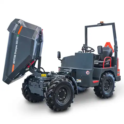 Elektro-Raddumper HD150E, 1500 kg Nutzlast, Bergmann, Batterielaufzeit 4-6 Stunden, robustes Knick-Pendel-Gelenk, hohe Steigfähigkeit, Ladevolumen gehäuft 0.85 Kubikmeter, Fahrgeschwindigkeit 18 km/h