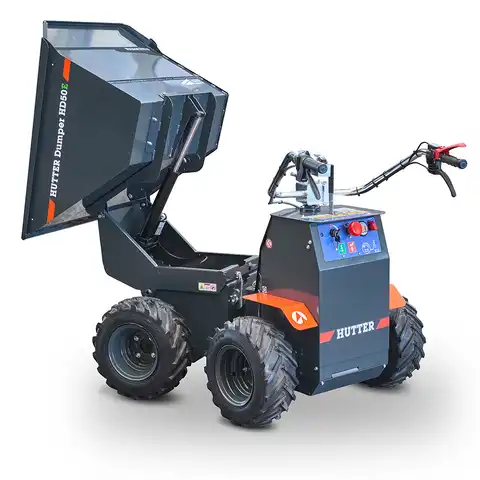 Elektro-Raddumper HD50E, 500 kg Fassungsvermögen, Bergmann, Leergewicht 240 kg, Nutzlast 500 kg, sehr kleiner Wenderadius, stabiler Kippmechanismus, optional mit elektrischer Kippmulde