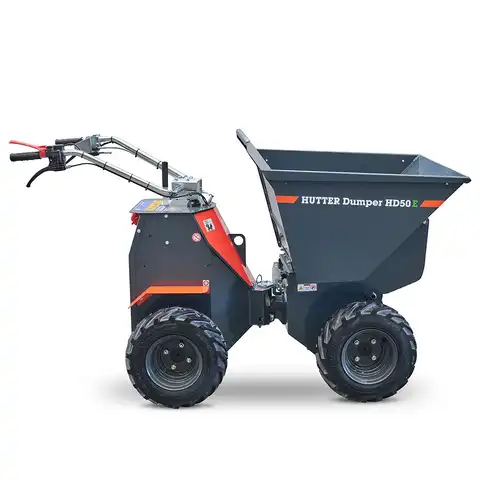 Elektro-Raddumper HD50E, 500 kg Fassungsvermögen, Bergmann, Leergewicht 240 kg, Nutzlast 500 kg, sehr kleiner Wenderadius, stabiler Kippmechanismus, optional mit elektrischer Kippmulde, Batterielaufzeit 8 Stunden