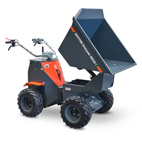Elektro-Raddumper HD50E, 500 kg Fassungsvermögen, Bergmann, Leergewicht 240 kg, Nutzlast 500 kg, sehr kleiner Wenderadius, stabiler Kippmechanismus, optional mit elektrischer Kippmulde, Batterielaufzeit 8 Stunden