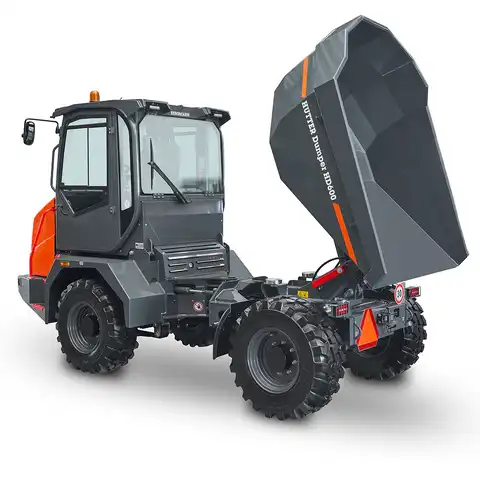 Dumper sur pneus électro HD600, Bergmann, charge utile 6000 kg, puissance du moteur 75.0 CV, volume de benne en butte 3.6 m3, vitesse de conduite max. 30 km/h, 4 phares de travail LED, Climatisation de série, Niveau de gaz d’échappement 5 sans AdBlue, Déclaration de conformité CE