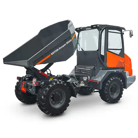Dumper sur pneus électro HD600, Bergmann, charge utile 6000 kg, puissance du moteur 75.0 CV, volume de benne en butte 3.6 m3, vitesse de conduite max. 30 km/h, 4 phares de travail LED, Climatisation de série, Niveau de gaz d’échappement 5 sans AdBlue, Déclaration de conformité CE, largeur 2.35 m