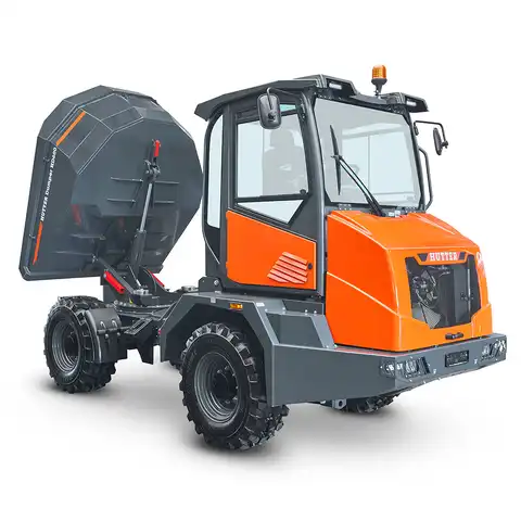 Dumper sur pneus électro HD600, Bergmann, charge utile 6000 kg, puissance du moteur 75.0 CV, volume de benne en butte 3.6 m3, vitesse de conduite max. 30 km/h, 4 phares de travail LED, Climatisation de série, Niveau de gaz d’échappement 5 sans AdBlue, Déclaration de conformité CE, largeur 2.35 m, longueur 5.08 m