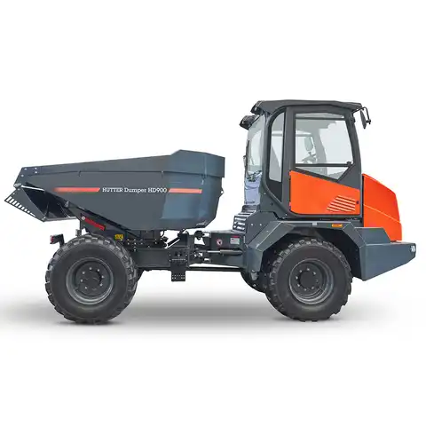 Raddumper HUTTER Dumper HD900, Bergmann, Nutzlast 9000 kg, Motorleistung 102 PS, Ladevolumen gehäuft 4.6 Kubikmeter. Ausschütthöhe 1.25 m, max. Fahrgeschwindigkeit 30 km/h