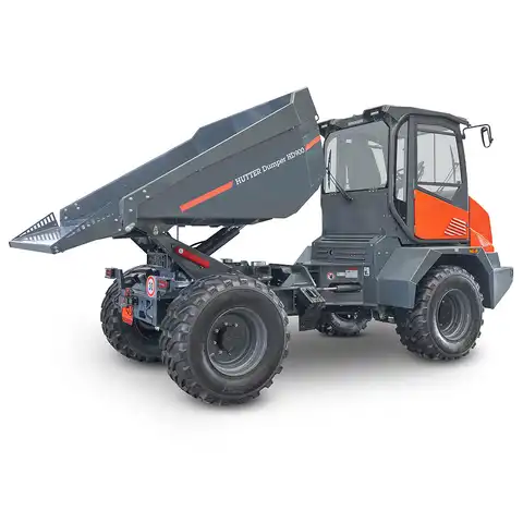Raddumper HUTTER Dumper HD900, Bergmann, Nutzlast 9000 kg, Motorleistung 102 PS, Ladevolumen gehäuft 4.6 Kubikmeter. Ausschütthöhe 1.25 m, max. Fahrgeschwindigkeit 30 km/h, HVO-Diesel, Gewicht 6250 kg