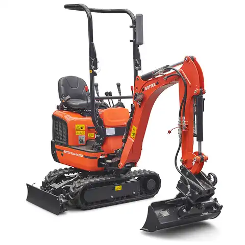 Mini-Bagger HUTTER Kubota K008, Kompaktbagger, Raupenbagger, Gewicht 1 Tonne, seitlich, mit Löffel