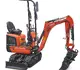 Mini-Bagger HUTTER Kubota K008, Kompaktbagger, Raupenbagger, Gewicht 1 Tonne, von der Seite, mit Löffel