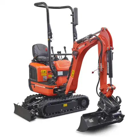 Mini-Bagger HUTTER Kubota K008, Kompaktbagger, Raupenbagger, Gewicht 1 Tonne, seitlich, mit Löffel, mit Überrollbügel