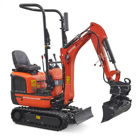 Mini-Bagger HUTTER Kubota K008, Kompaktbagger, Raupenbagger, Gewicht 1 Tonne, seitlich, mit Löffel, mit Überrollbügel, Motorleistung 10.3 PS