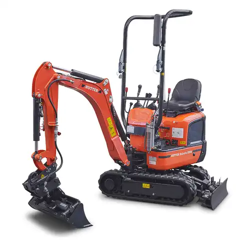 Mini-Bagger HUTTER Kubota K008, Kompaktbagger, Raupenbagger, Gewicht 1 Tonne, seitlich, mit Löffel, mit Überrollbügel, Motorleistung 10.3 PS, beidseitiger Auf- und Abstieg