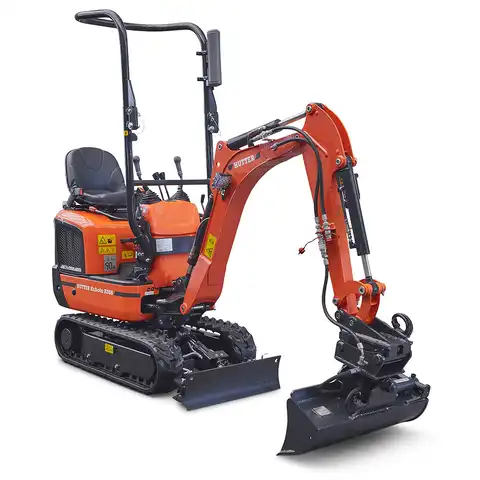 Mini-Bagger HUTTER Kubota K008, Kompaktbagger, Raupenbagger, Gewicht 1 Tonne, von vorne, mit Löffel, mit Überrollbügel, Motorleistung 10.3 PS, beidseitiger Auf- und Abstieg