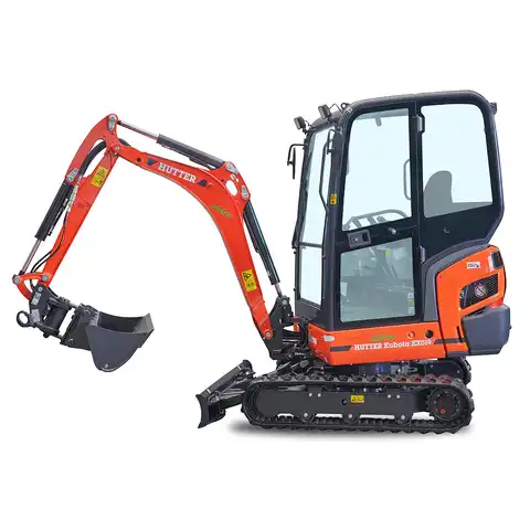 pelle électro HUTTER Kubota KX019E, poids 1943 kg, Moteur électrique 18.3 kW, durée de travauk 2.5 - 5 heures, batterie lithium-ion, Durée de vie: min. 1'500 cycles de recharge, Temps de recharge selon la tension de charge entre 3 et 10 heures