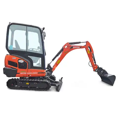 pelle électro HUTTER Kubota KX019E, poids 1943 kg, Moteur électrique 18.3 kW, durée de travauk 2.5 - 5 heures, batterie lithium-ion, Durée de vie: min. 1'500 cycles de recharge, Temps de recharge selon la tension de charge entre 3 et 10 heures, Commande aisée du godet de talutage au joystick (commande proportionnelle), Robuste et de longue durée, Instruments de bord digitaux, Système hydraulique de pointe