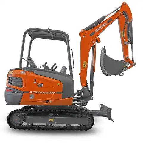 Kleinbagger HUTTER Kubota KX030, Raupenbagger, Kompaktbagger, Gewicht 2.8 Tonnen, mit Dach oder Kabine, 24 PS Motorleistung, seitlich