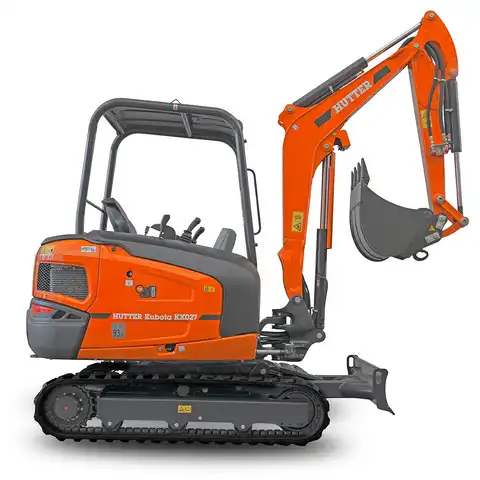 Kleinbagger HUTTER Kubota KX027, Raupenbagger, Kompaktbagger, mit Dach oder Kabine, 23.8 PS Motorleistung, seitlich, einfacher Transport mit 4 Anbindeösen