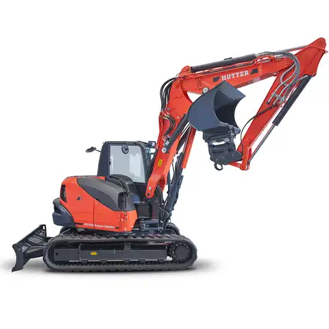HUTTER Kubota KX085-V, Raupenbagger mittlere Gewichtsklasse, mit Verstellausleger, 9 Tonnen Gewicht, Motorleistung 66.6 PS, Kompaktbagger, geringer Heckschwenkradius, automatische Betankungsanlage, mit Trackingsystem, Klimaanlage, Lastbruchsicherung, Diebstahlsicherung, Load-Sensing-Hydrauliksystem, Grabtiefe 4.6 m, Luxuskabine mit Komfortsitz, farbiger LCD-Bildschirm, 4 Anbindeösen für Transport, Leerlauf- und einstellbare Motorstoppautomation für tieferen Dieselverbrauch