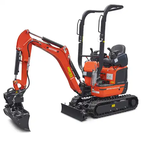 Mini-Bagger HUTTER Kubota U10, Kurzheck, Raupenbagger, Gewicht 1.2 Tonnen, seitlich, mit Löffel, mit Überrollbügel, Motorleistung 10.3 PS, beidseitiger Auf- und Abstieg