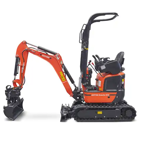 Mini-Bagger HUTTER Kubota U10, Kurzheck, Raupenbagger, Gewicht 1.2 Tonnen, seitlich, mit Löffel, mit Überrollbügel, Motorleistung 10.3 PS, beidseitiger Auf- und Abstieg