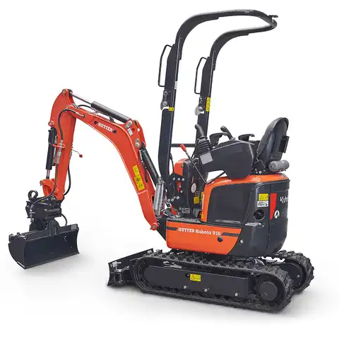 Mini-Bagger HUTTER Kubota U10, Kurzheck, Raupenbagger, Gewicht 1.2 Tonnen, seitlich, mit Löffel, mit Überrollbügel, Motorleistung 10.3 PS, Schnellgangschalter