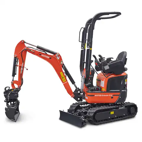 Mini-Bagger HUTTER Kubota U10, Kurzheck, Raupenbagger, Gewicht 1.2 Tonnen, seitlich, mit Löffel, mit Überrollbügel, Motorleistung 10.3 PS, Schnellgangschalter