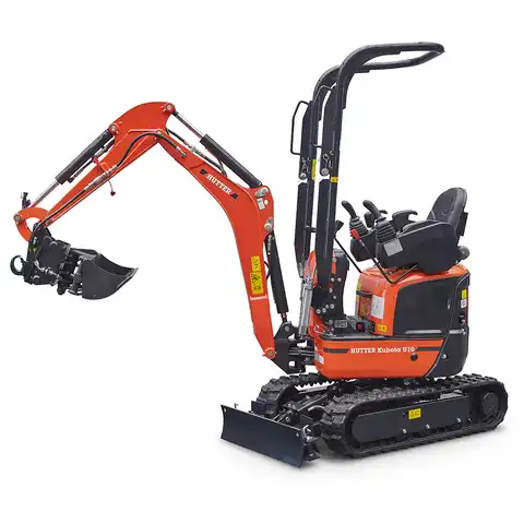 Mini-Bagger HUTTER Kubota U10, Kurzheck, Raupenbagger, Gewicht 1.2 Tonnen, seitlich, mit Löffel, mit Überrollbügel, Motorleistung 10.3 PS, Schnellgangschalter