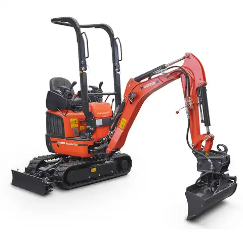 Mini-Bagger HUTTER Kubota U10, Kurzheck, Raupenbagger, Gewicht 1.2 Tonnen, seitlich, mit Löffel, mit Überrollbügel, Motorleistung 10.3 PS, Schnellgangschalter